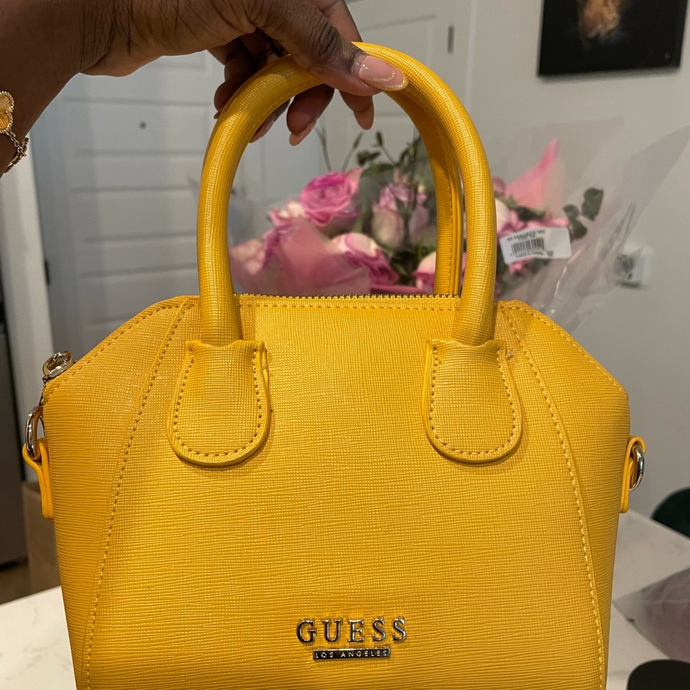 Guess Yellow Satchel Bag with Structured Design